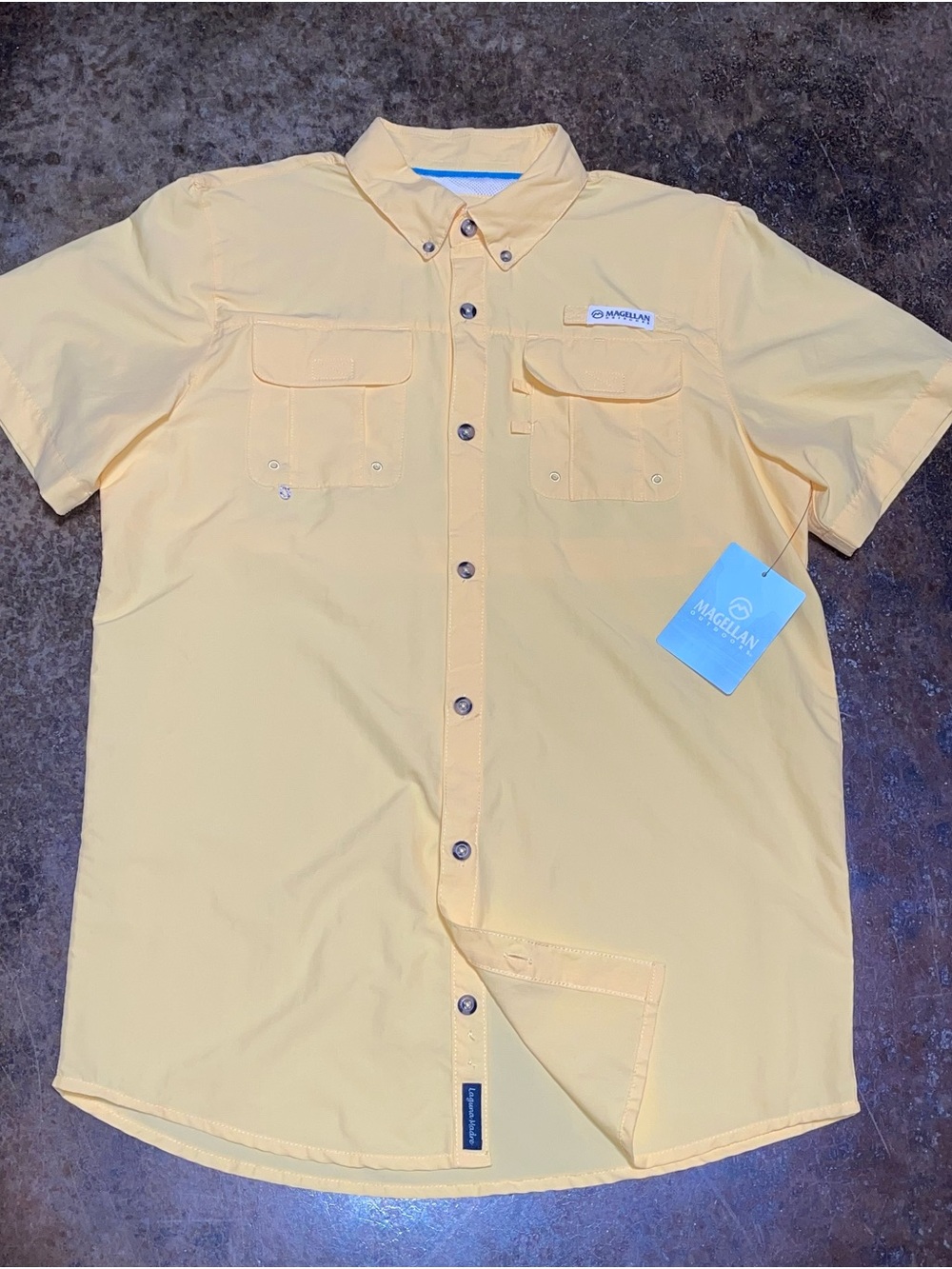 Magellan Outdoors Pale Yellow Short-Sleeve Button-Down Shirt